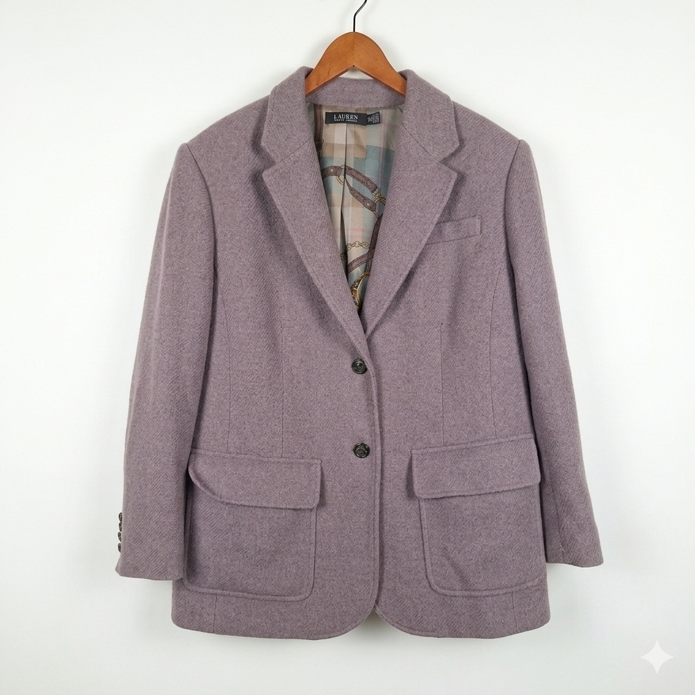 LRL Black Label Lilac Equestrian Horsebit Lining Wool Blazer Size 18W